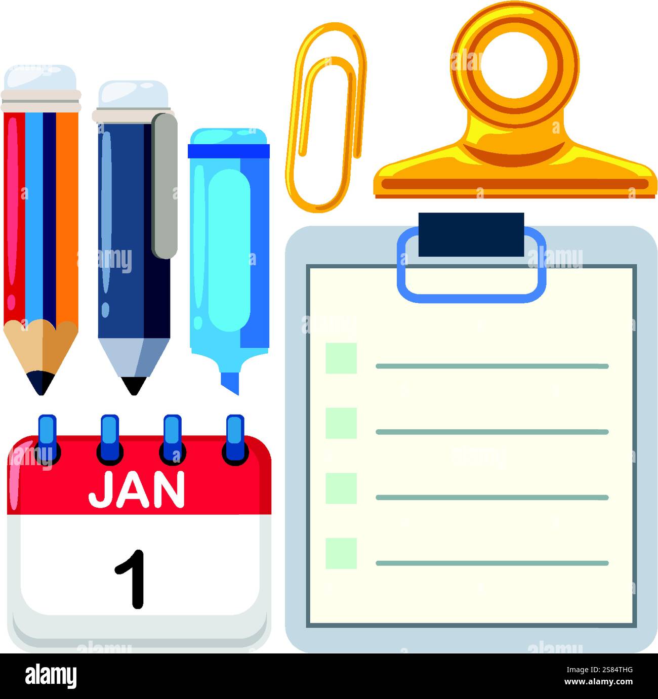 Illustration of stationery and January calendar Stock Vector Image ...