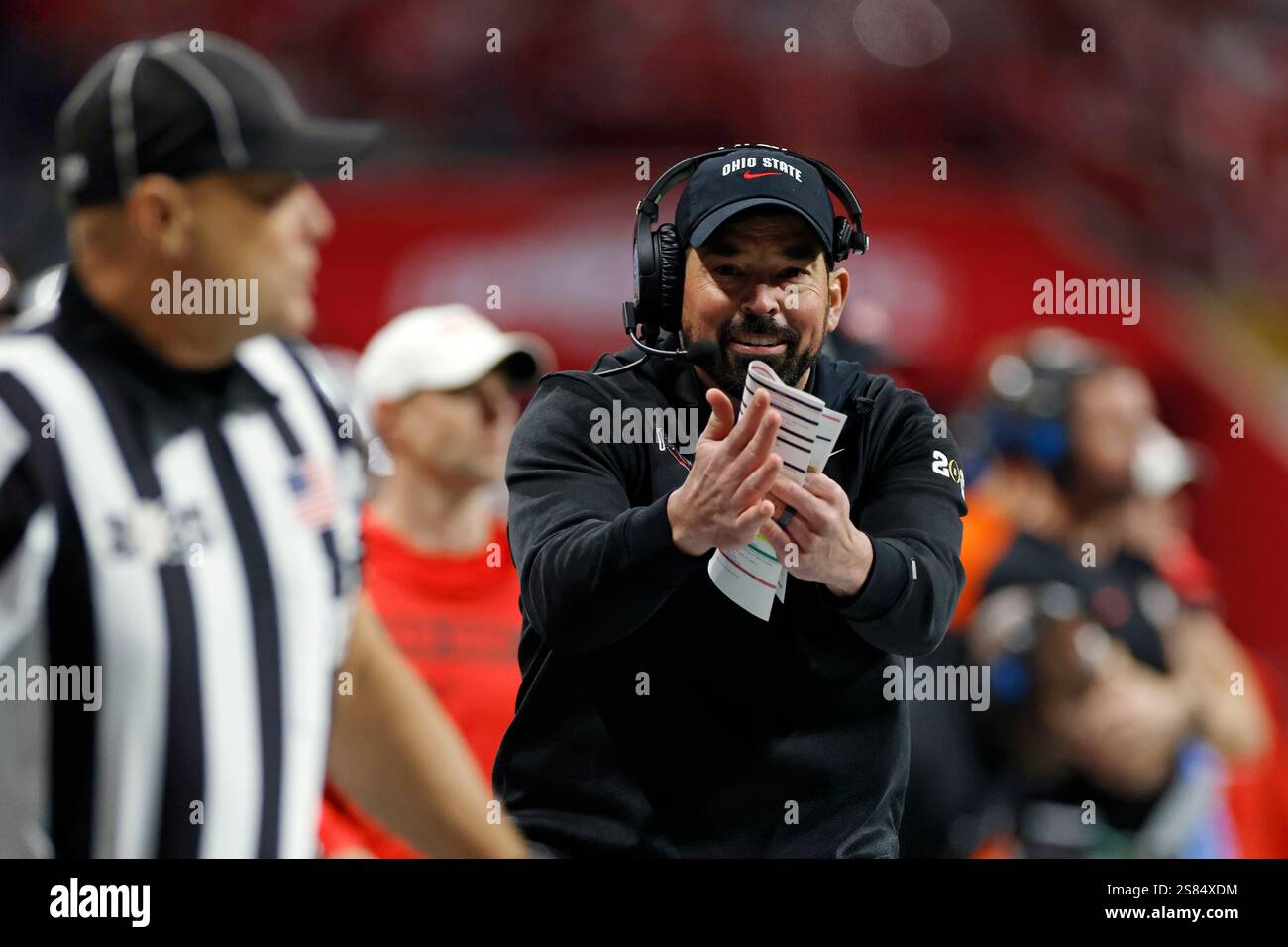 ATLANTA, GA - JANUARY 20: Ohio State Buckeyes head coach Ryan Day calls ...