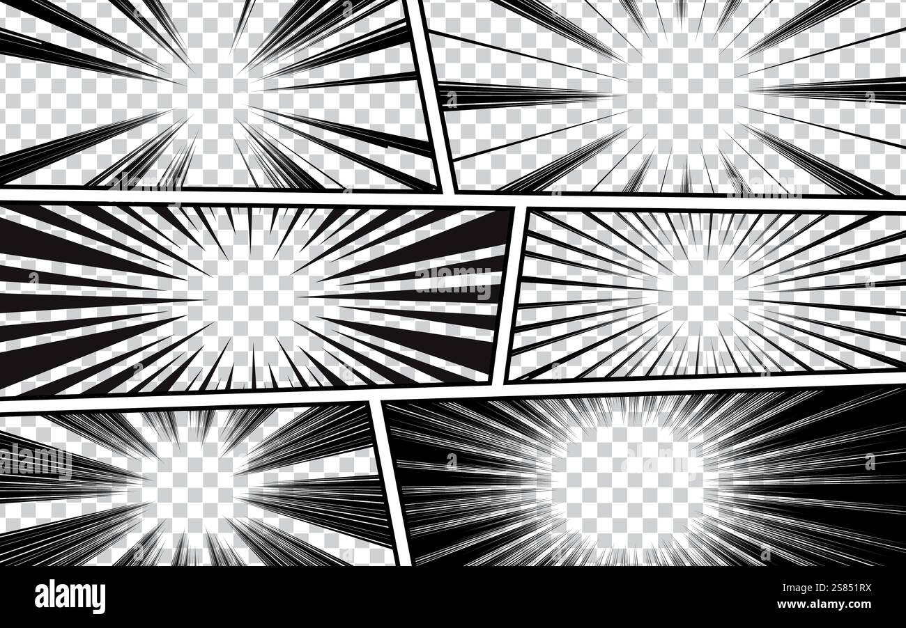 Comic book page background with radial, halftone effects and rays in ...