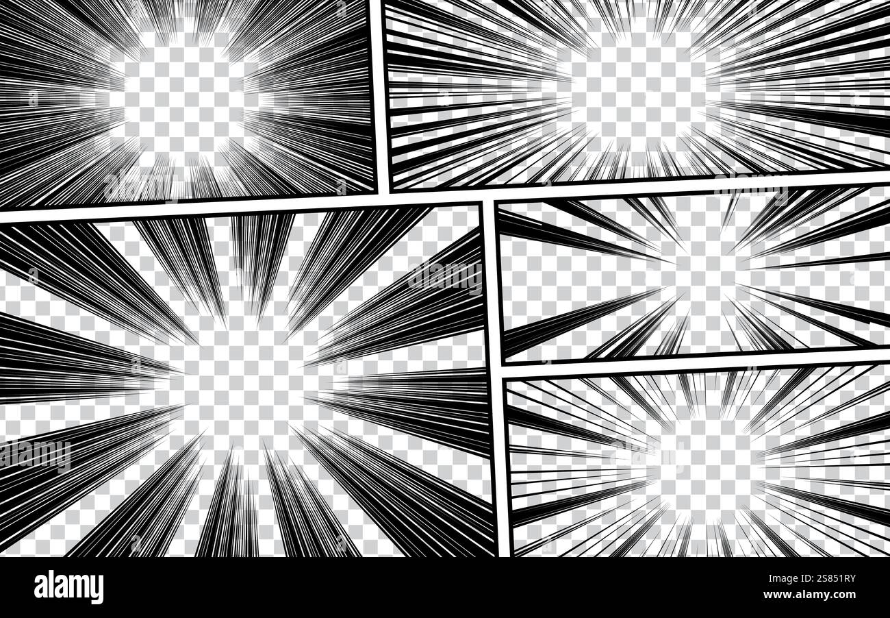 Comic book page background with radial, halftone effects and rays in ...