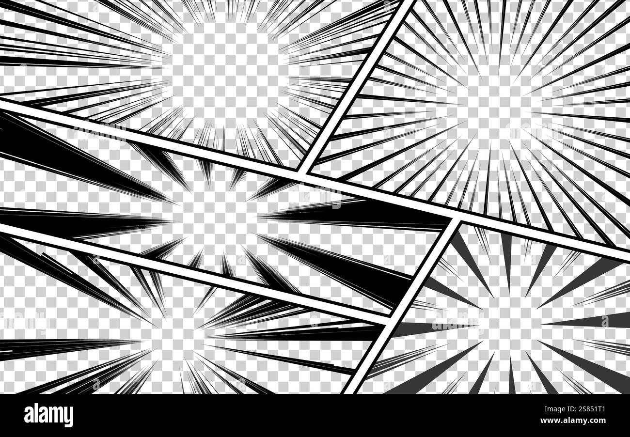 Comic book page background with radial, halftone effects and rays in ...