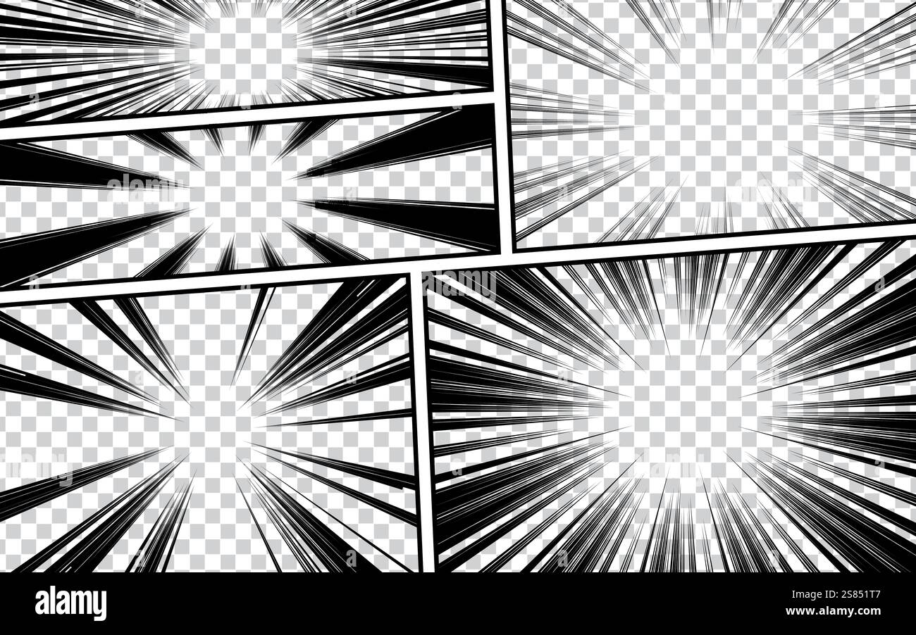Comic book page background with radial, halftone effects and rays in ...