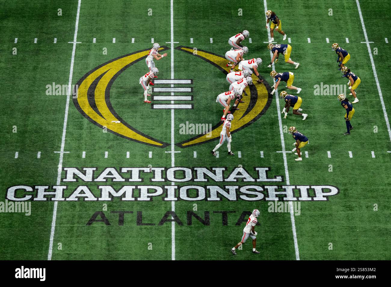 Atlanta, GA, USA. 20th Jan, 2025. Ohio State lines up against Notre ...