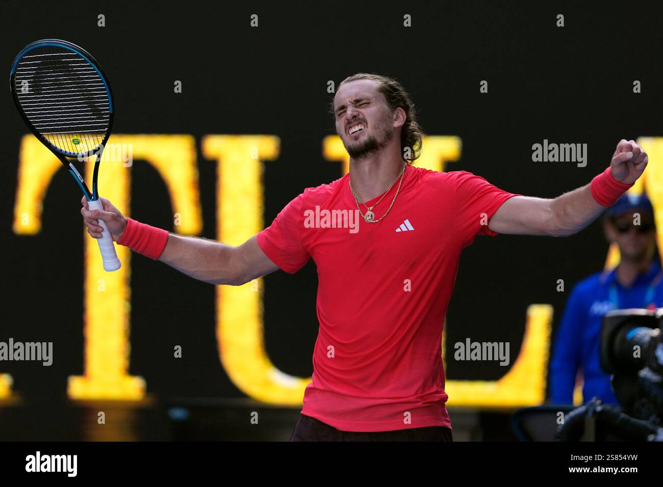 Alexander Zverev of Germany reacts after defeating Tommy Paul of the U