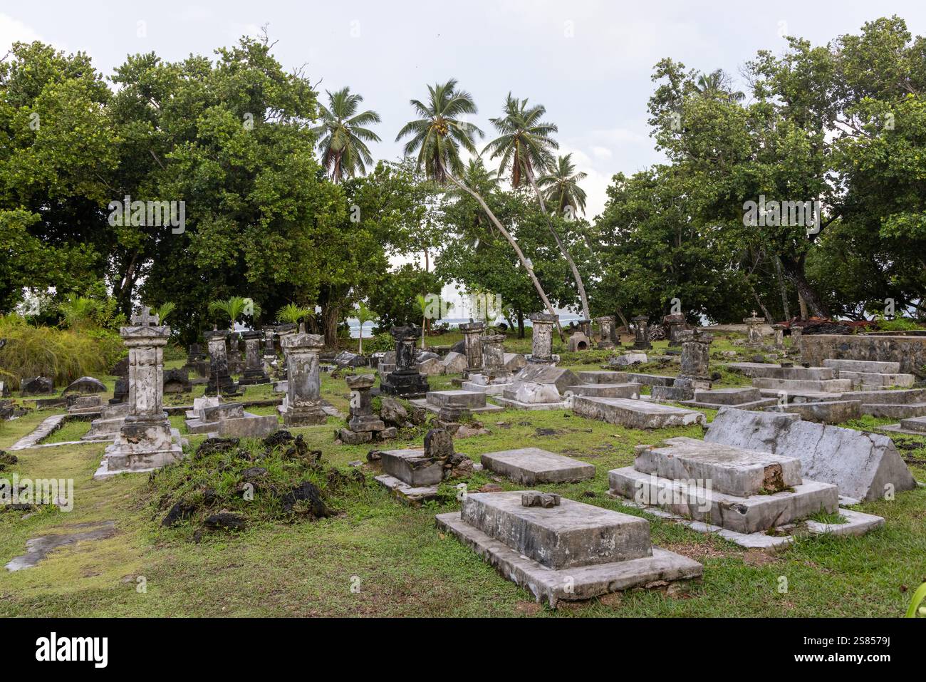 Historic cemetery on Union Estate, La Dique, Seychelles Stock Photo