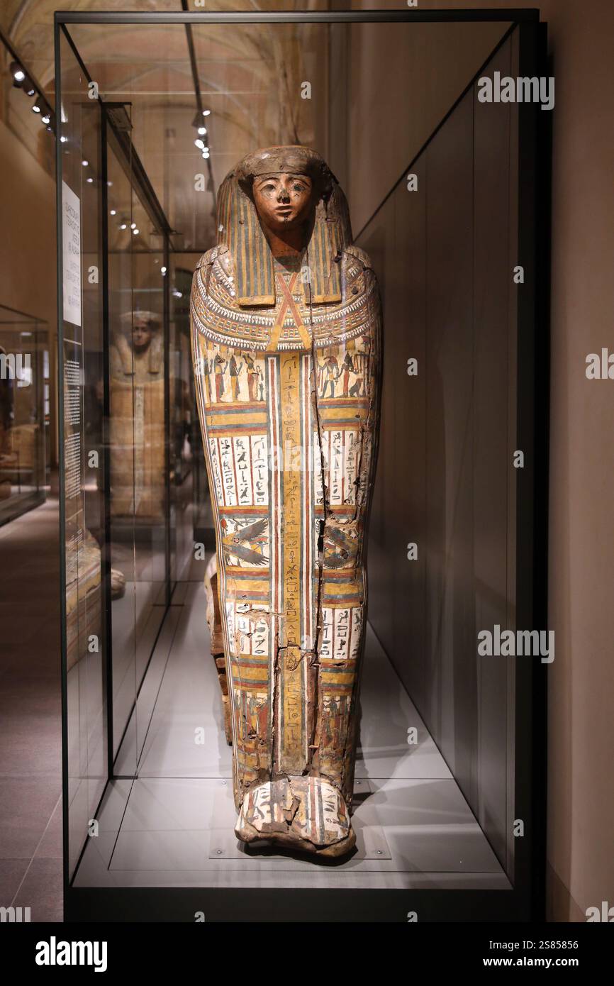 Coffin lid of Tadiaset-taheket. Wood. Type 'stola coffin'. Late Period, 25th-26th dynasty (722-525 BC). Thebes. Valley of the Queen. Tombs of Khaemwas Stock Photo