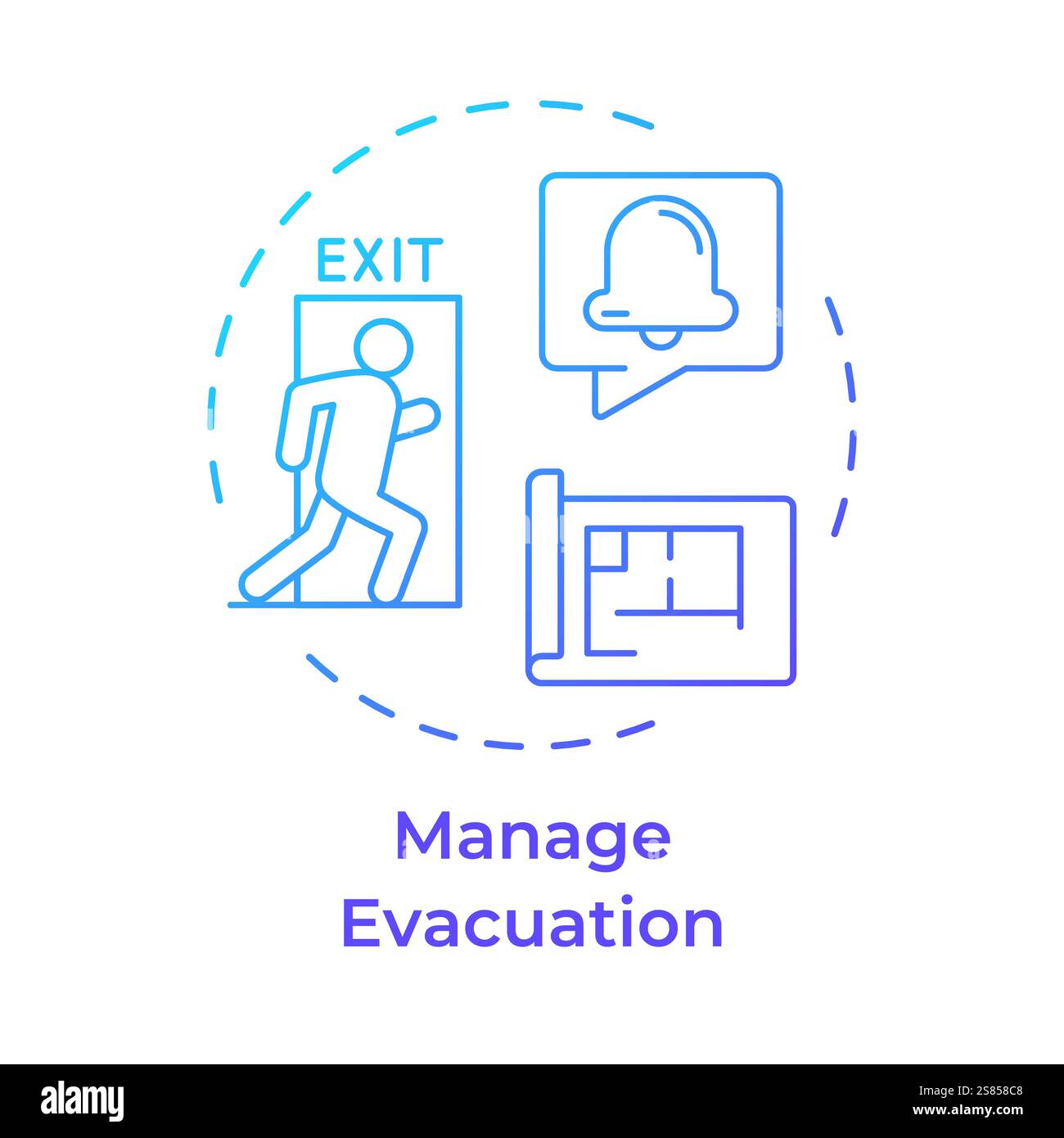 Manage evacuation blue gradient concept icon Stock Vector