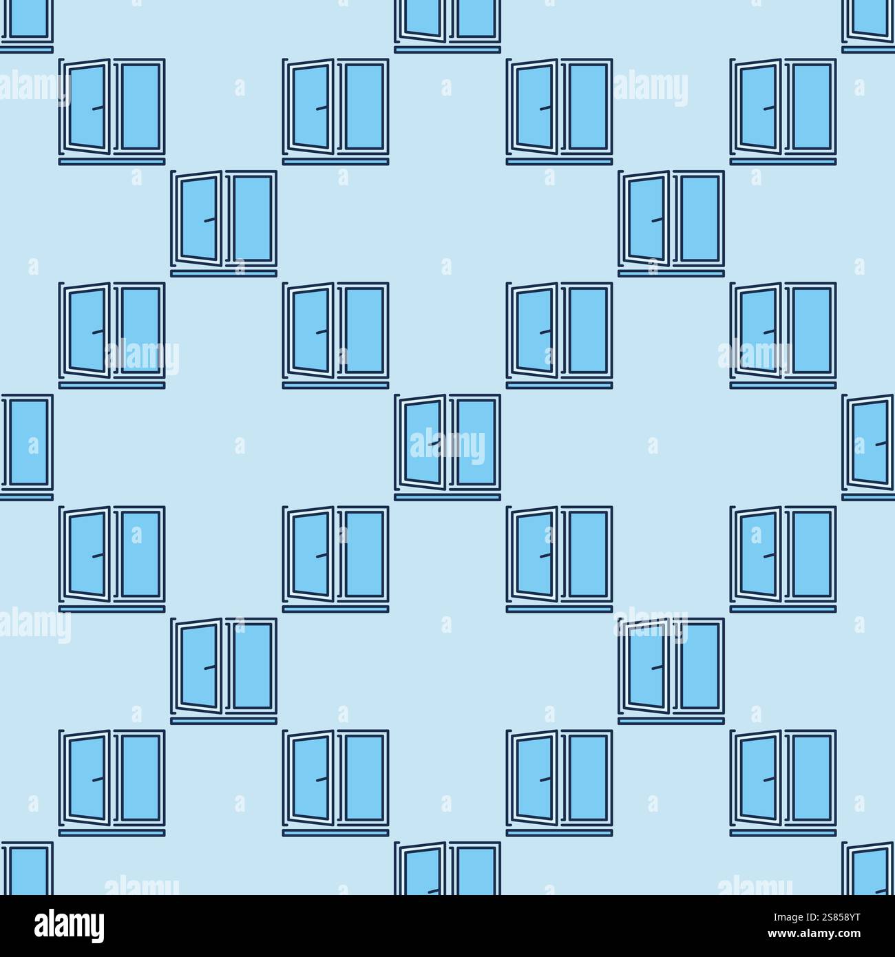 Opened Flat Window vector concept blue seamless pattern Stock Vector