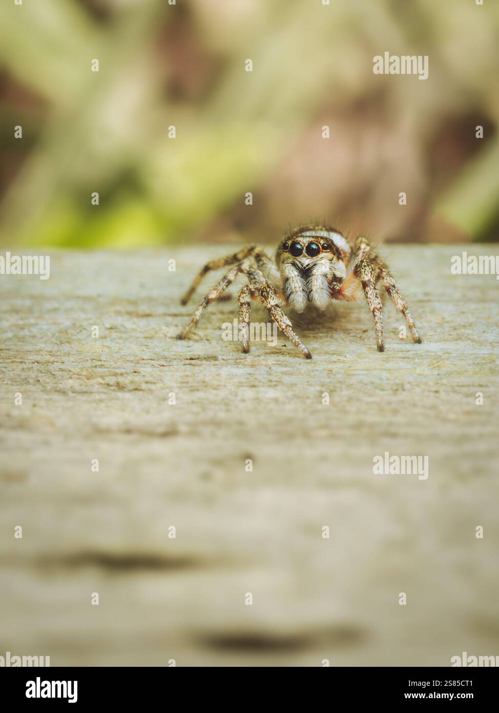 Zebra jumping spider looking for prey Stock Photo