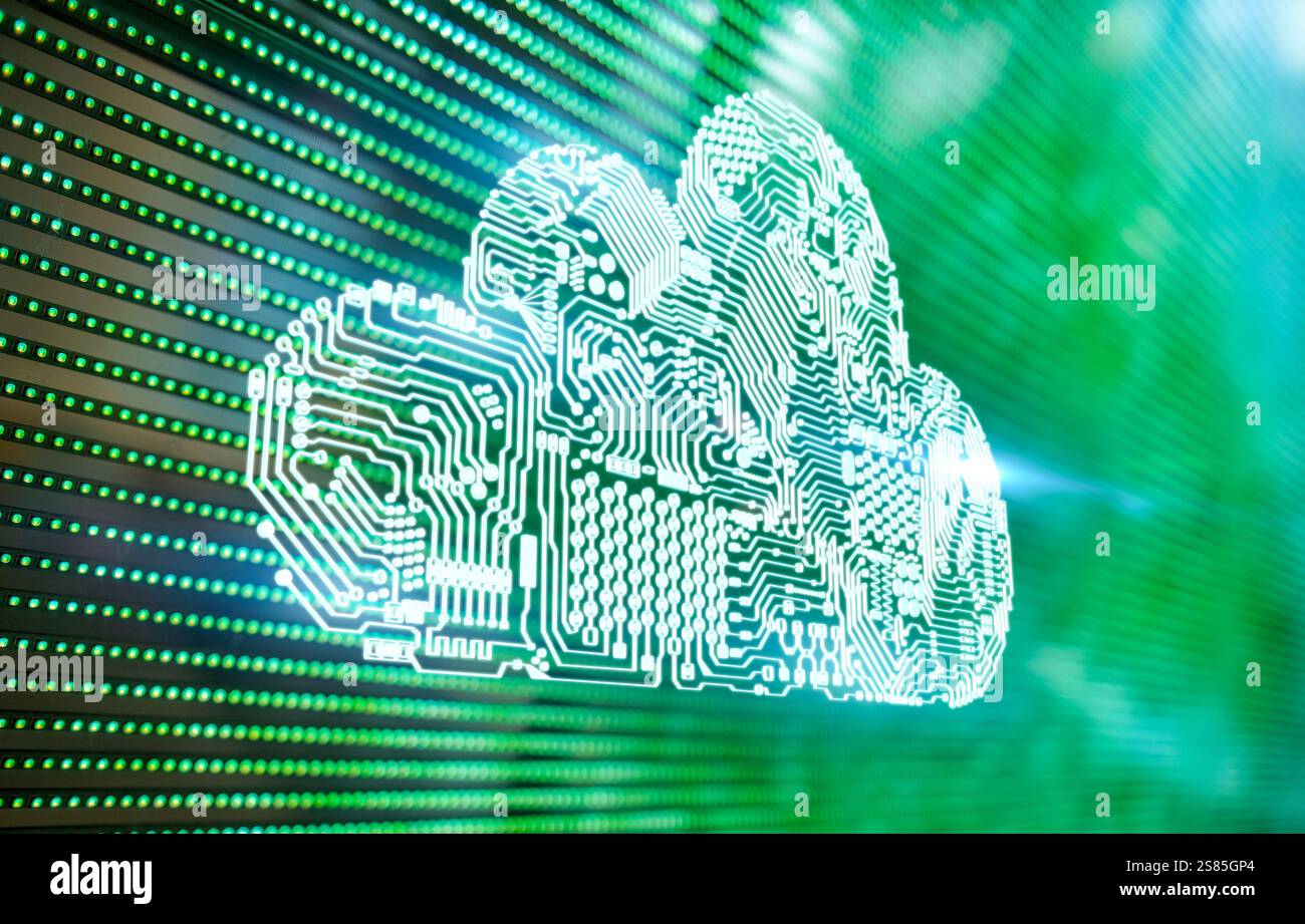 Cloud computing technology with circuit cloud on green led board Stock Photo