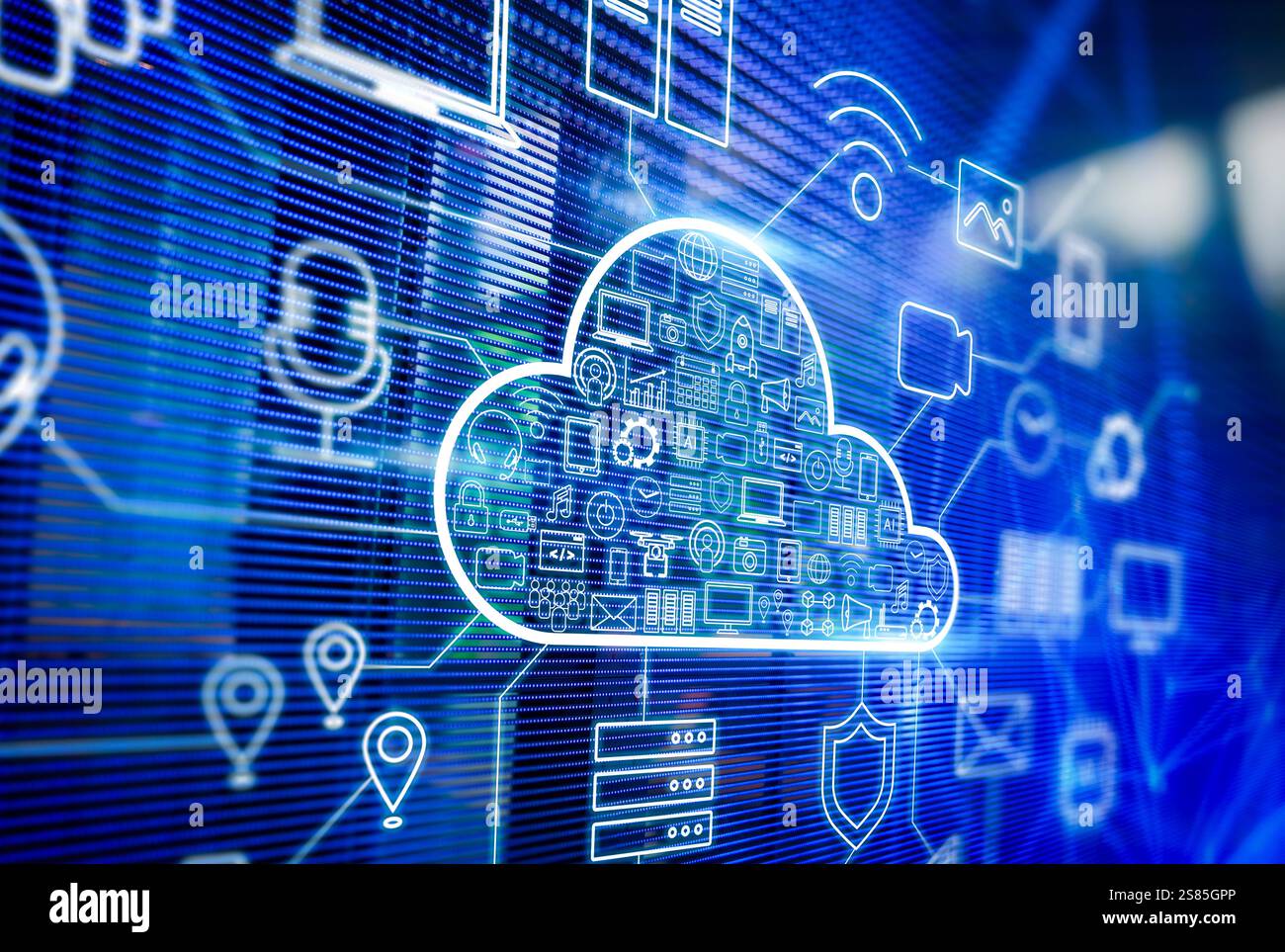 Cloud computing technology with circuit cloud on blue led board Stock Photo