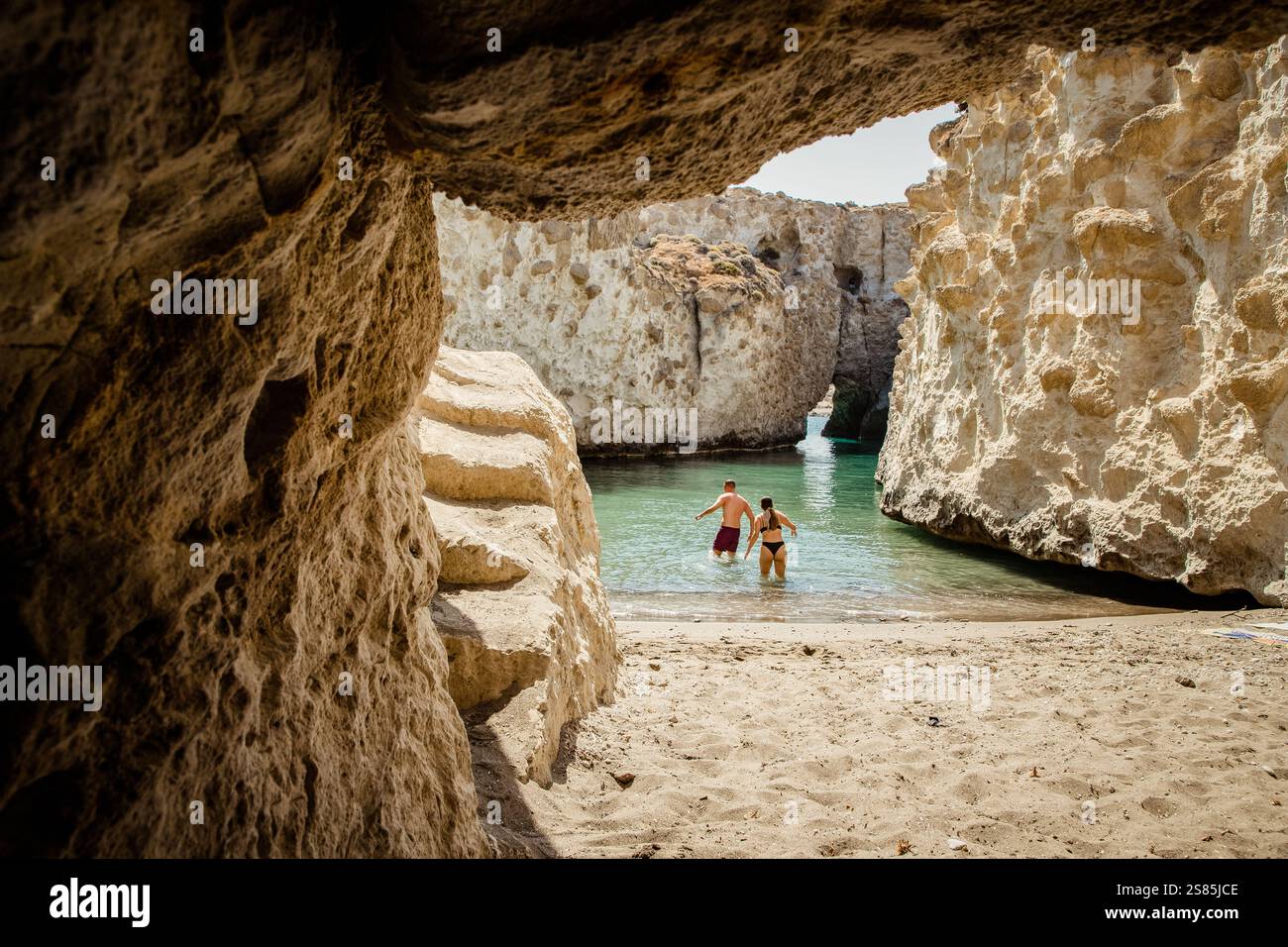 Cave Of Papafragas Milos Cyclades Greek Islands Greece Stock Photo cave-of-papafragas-milos-cyclades-greek-islands-greece-stock-photo