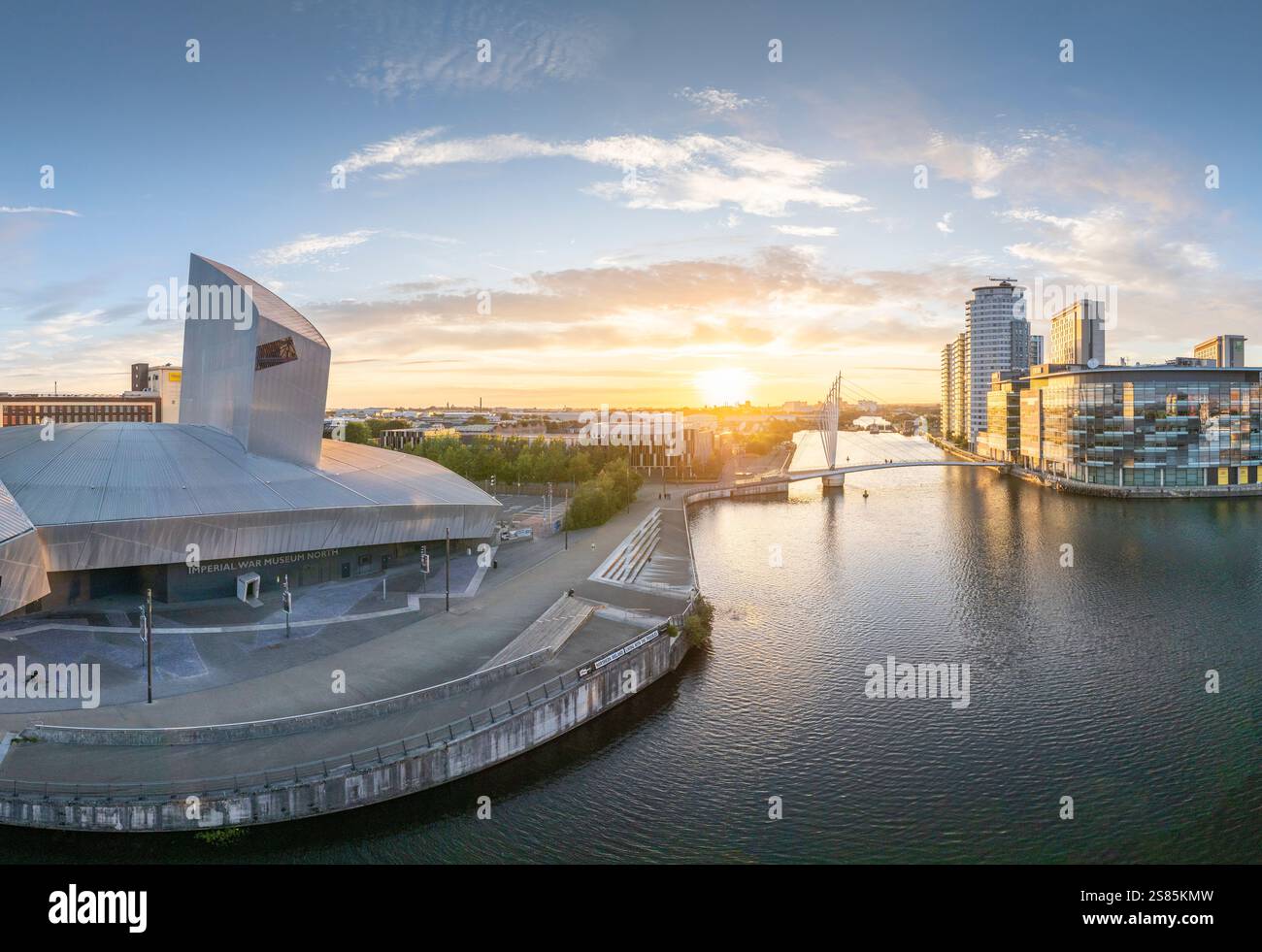 Imperial War Museum North at sunset, Salford Quays, Manchester, Lancashire, England, United Kingdom Stock Photo