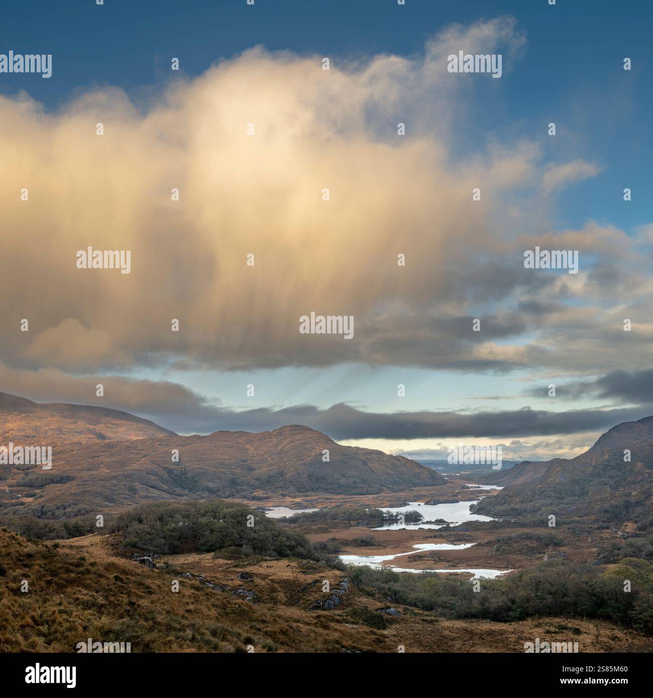 View of valley and lakes, Lady's View, Killarney, County Kerry, Munster, Republic of Ireland Stock Photo