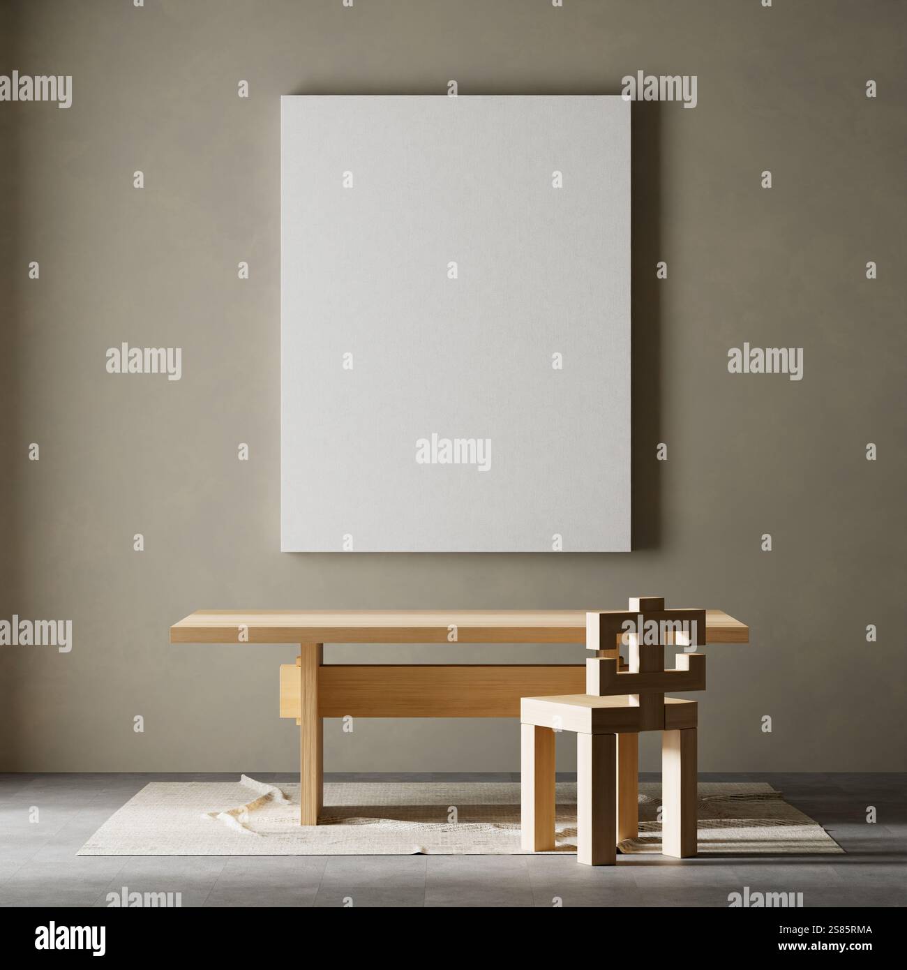Japandi style dining room design with wooden furnitures and raw ...