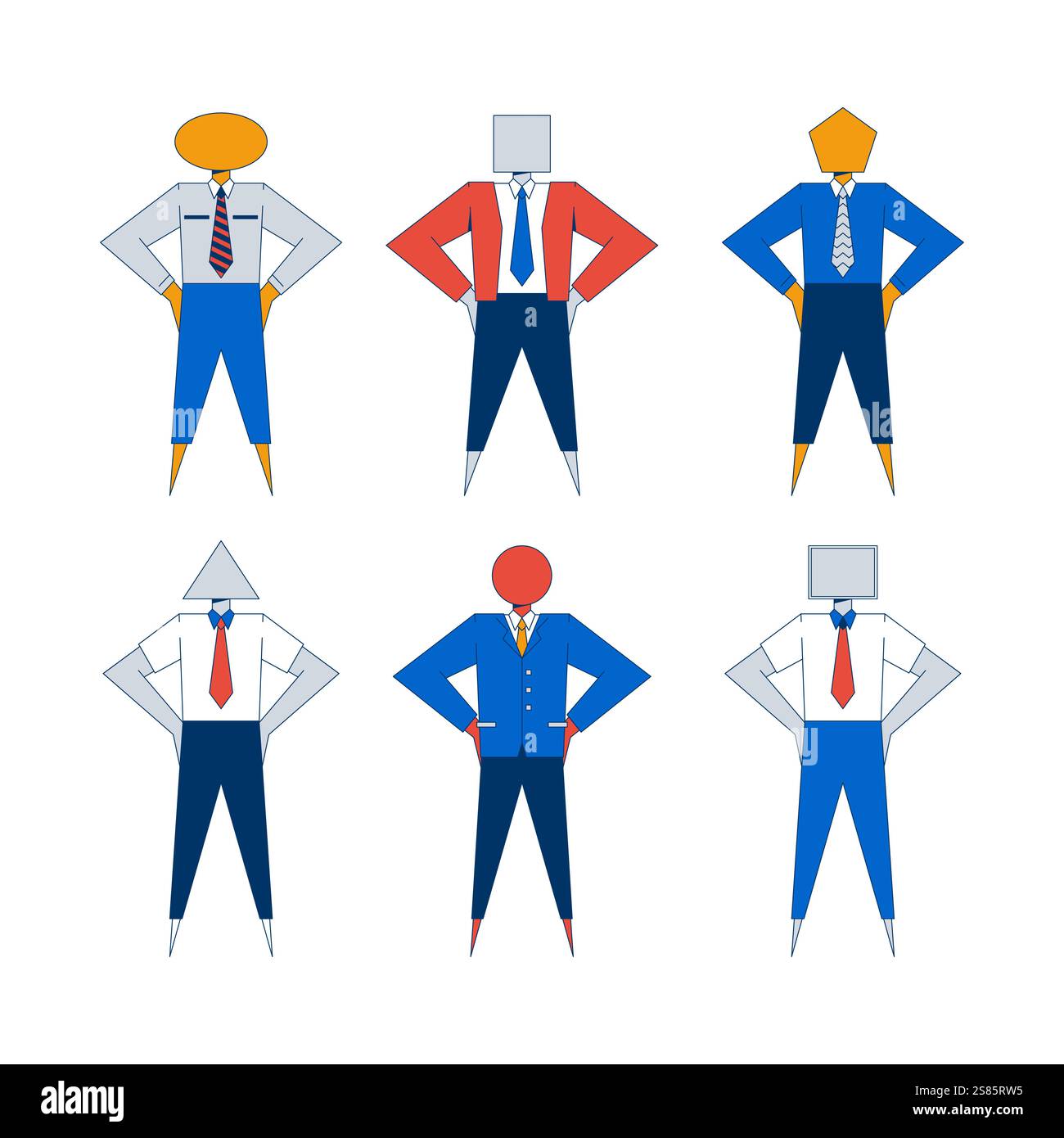 Abstract geometric businessmen in various shapes 2D cartoon characters ...