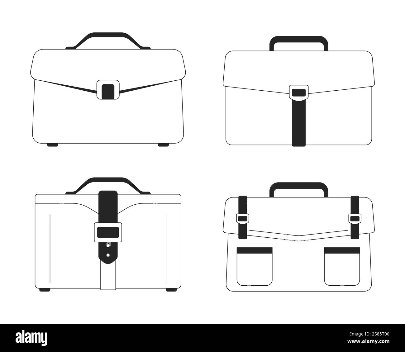 Four briefcases for professionals black and white 2D line objects set Stock Vector