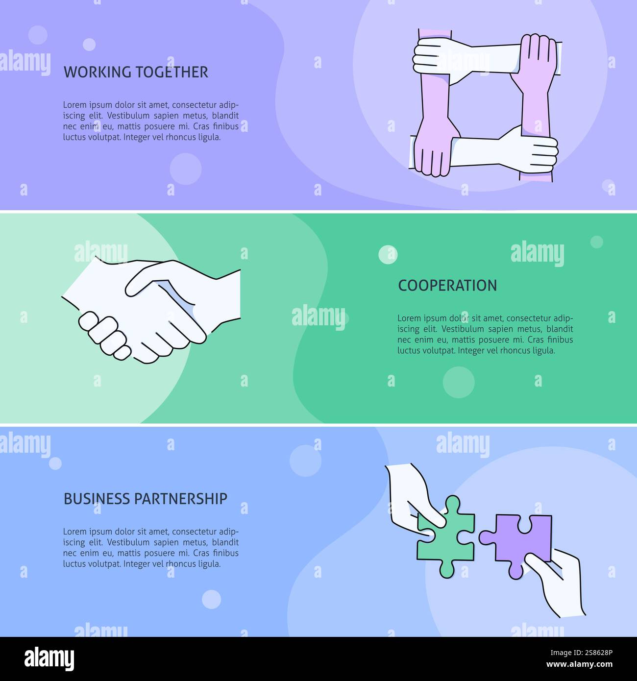 Working together banner template with place for text. Vector illustration. Stock Vector