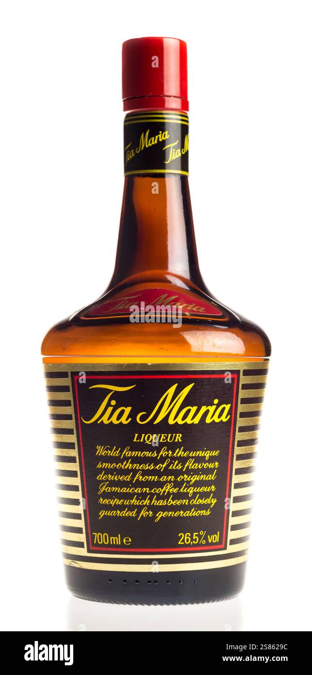 Bottle of Tia Maria coffee liqueur isolated on white background Stock