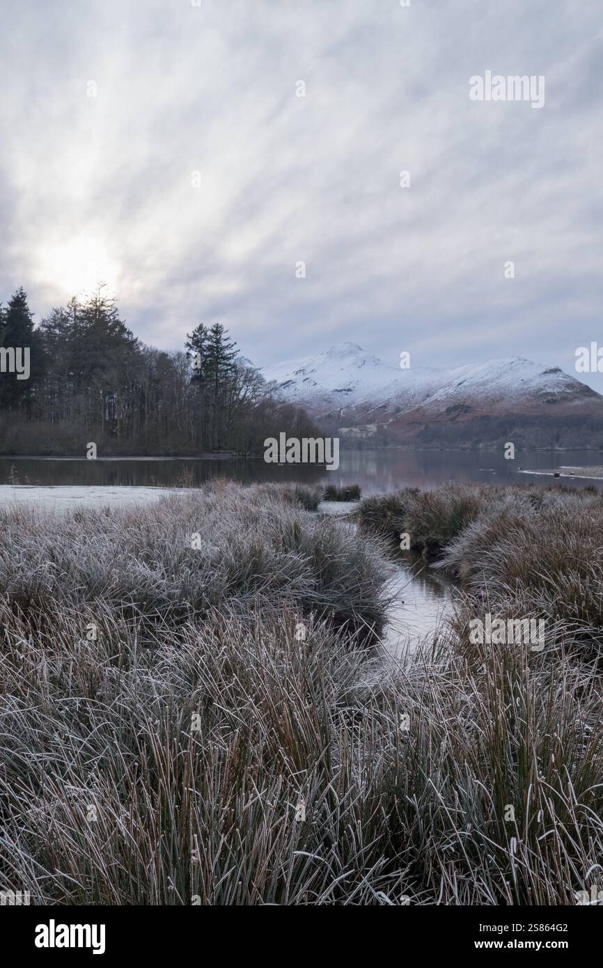 Derwentwater keswick winter snow hi-res stock photography