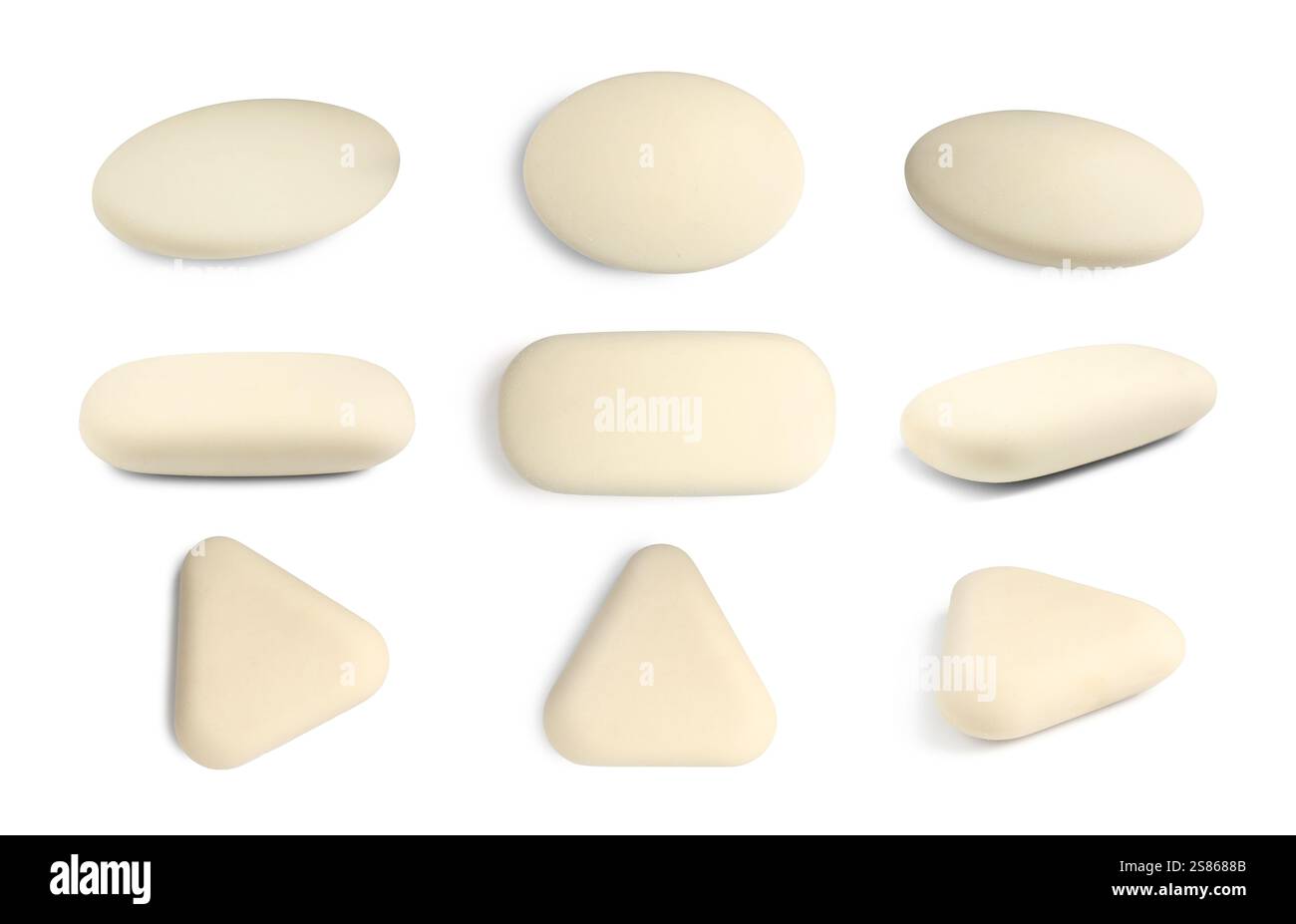 Many different erasers isolated on white, set Stock Photo