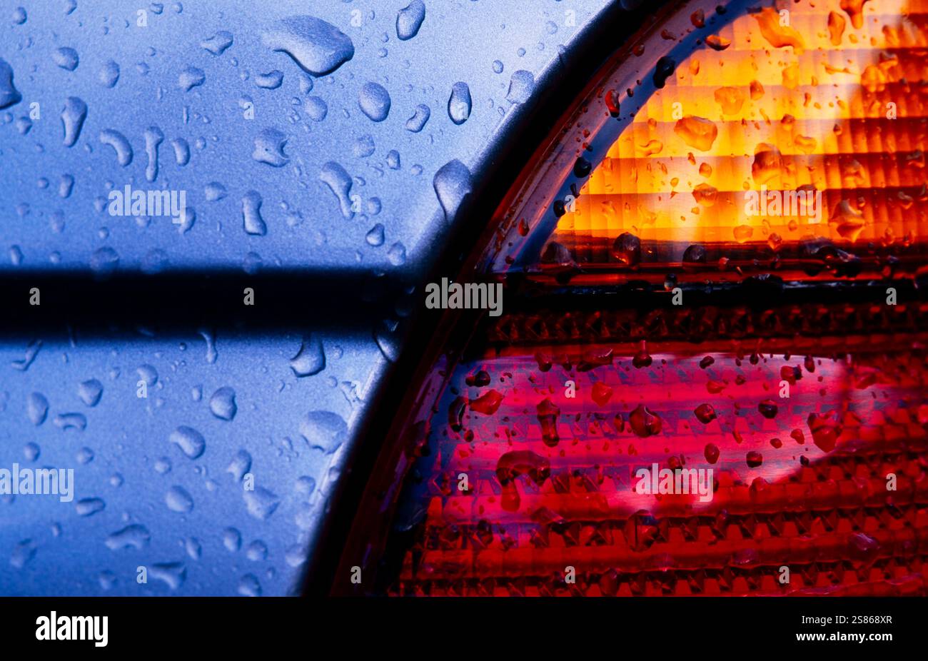 Raindrops on car Stock Photo