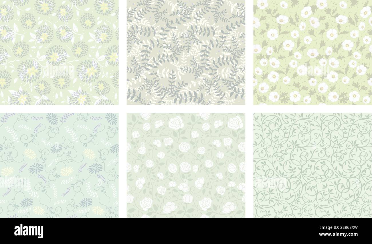 Horizontally And Vertically Repeatable Vector Seamless Floral Patterns Set. Stock Vector