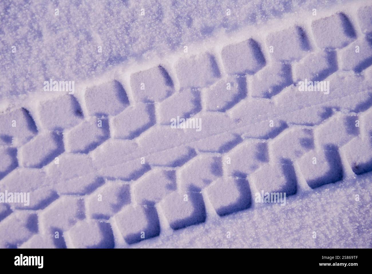 Tire tracks in snow Stock Photo