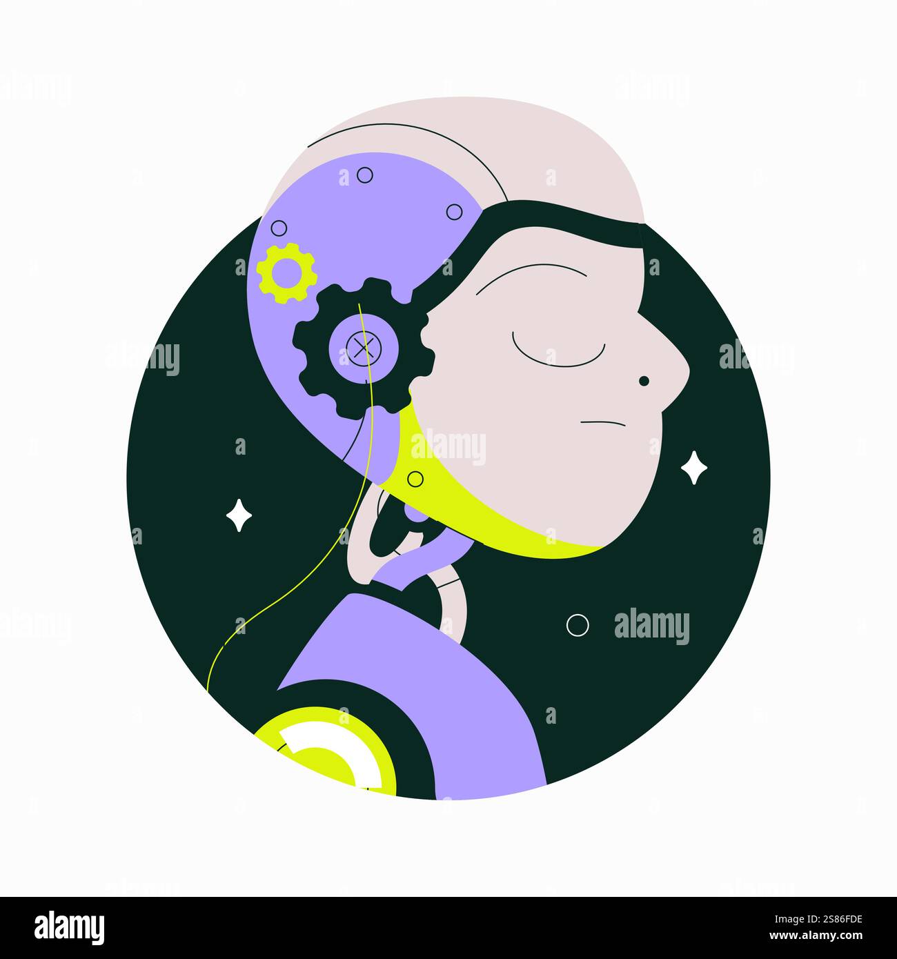 Robot Closed Sign Robot With Closed Eyes And Gears In Flat Vector Illustration ...