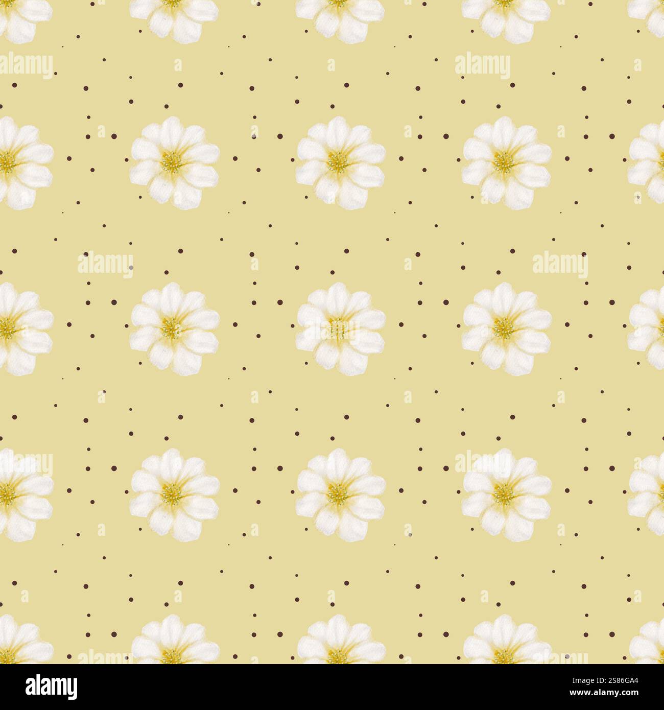 Delicate cherry blossoms set in a seamless pattern on a soft yellow ...