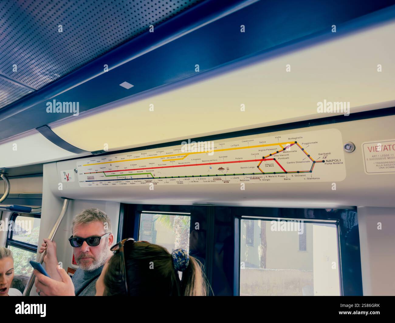 Map on the Circumvesuviana is a regional railway network in southern Italy that connects Naples with key towns around Mount Vesuvius - Smartphone Captured Stock Image
