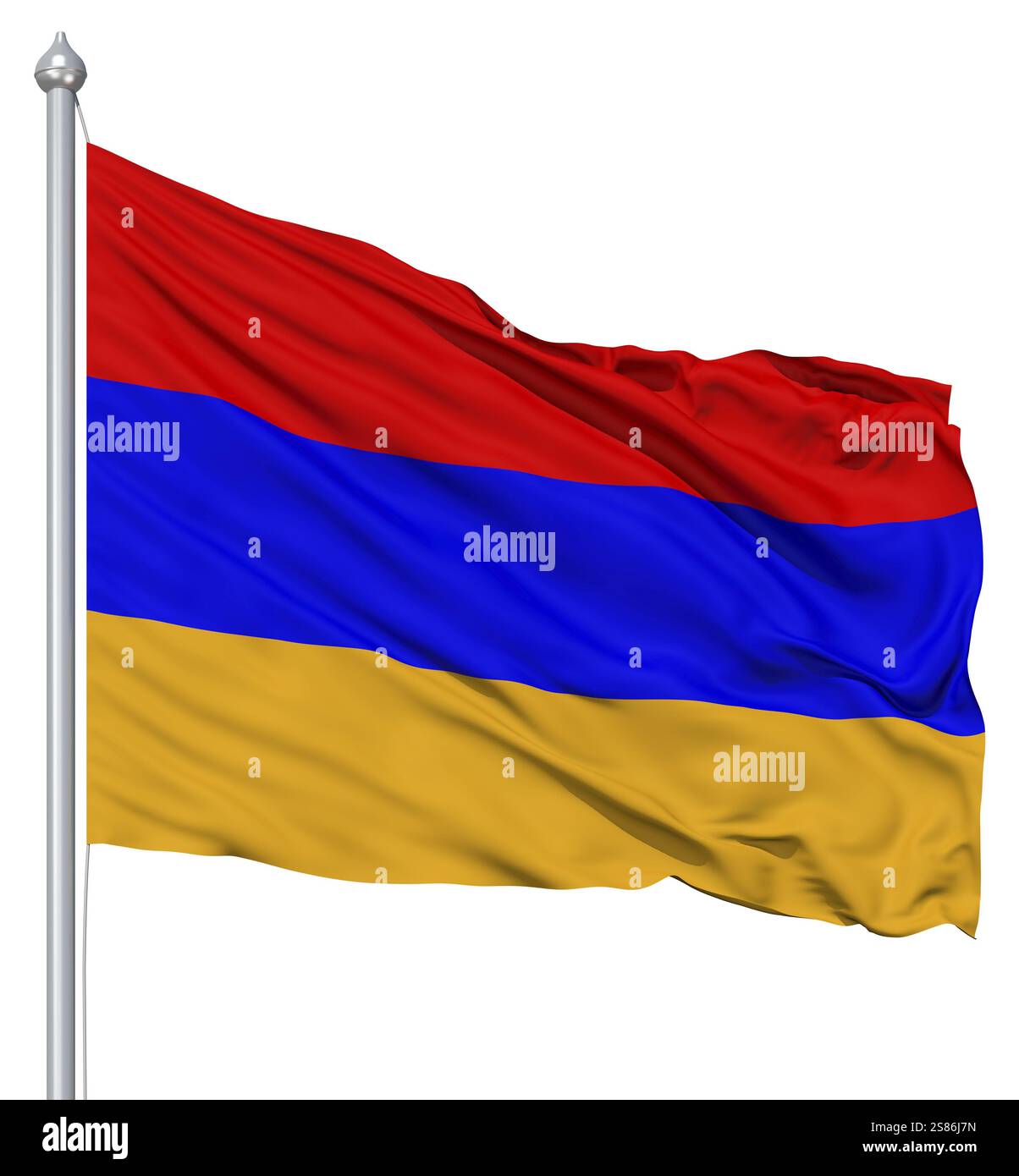Flag of Armenia with flagpole waving in the wind against white ...