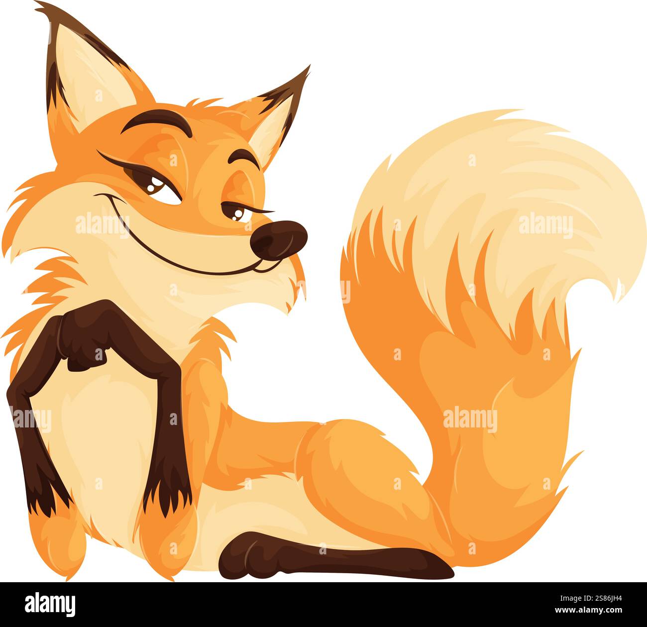 Smiling Cartoon Fox in Relaxed Pose Stock Vector