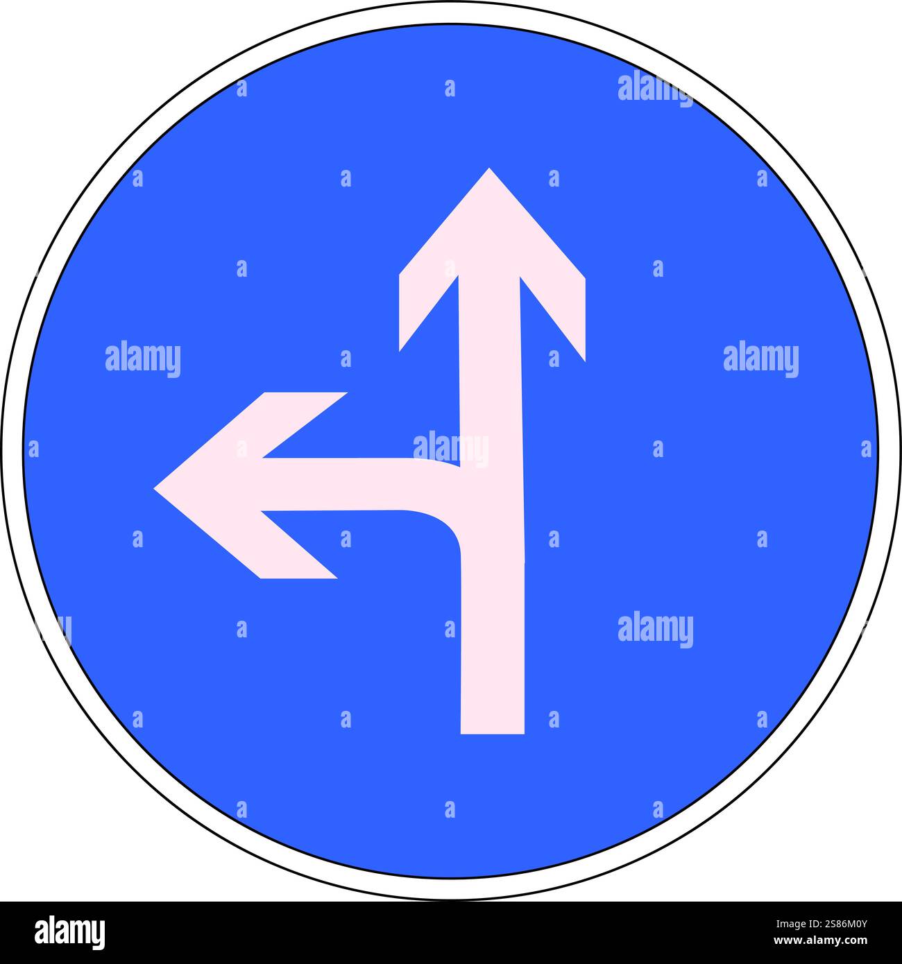 Road sign: Compulsory left turn or straight ahead at next intersection Stock Vector
