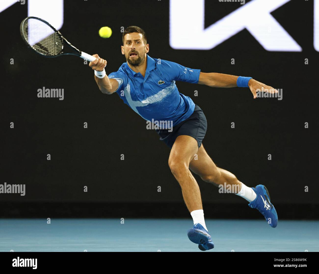Novak Djokovic of Serbia plays against Carlos Alcaraz of Spain in the