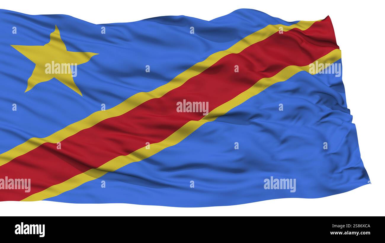 Isolated Democratic Republic of Congo Flag, Waving on White Background ...