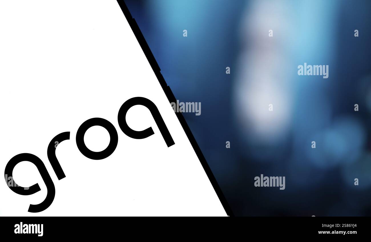 Groq logo is displayed on smartphone. Groq, Inc. is an American