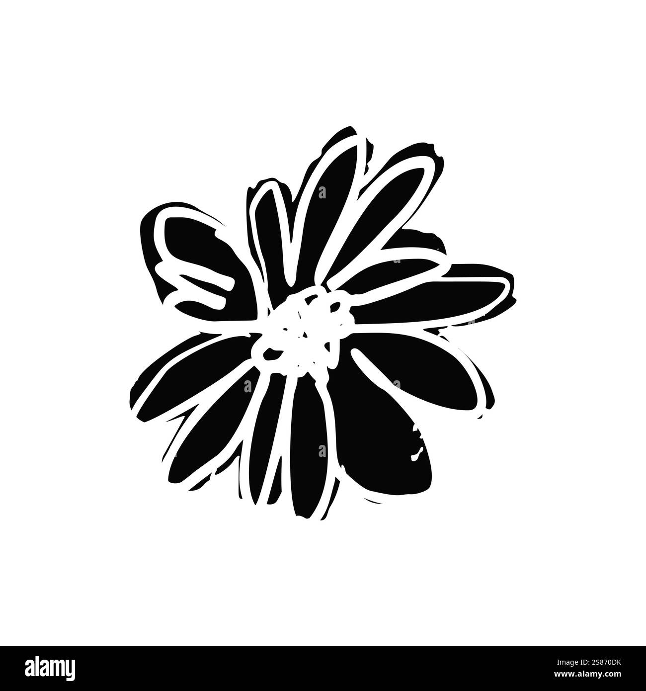 Hand drawn black ink abstract daisy flower silhouette isolated on white ...