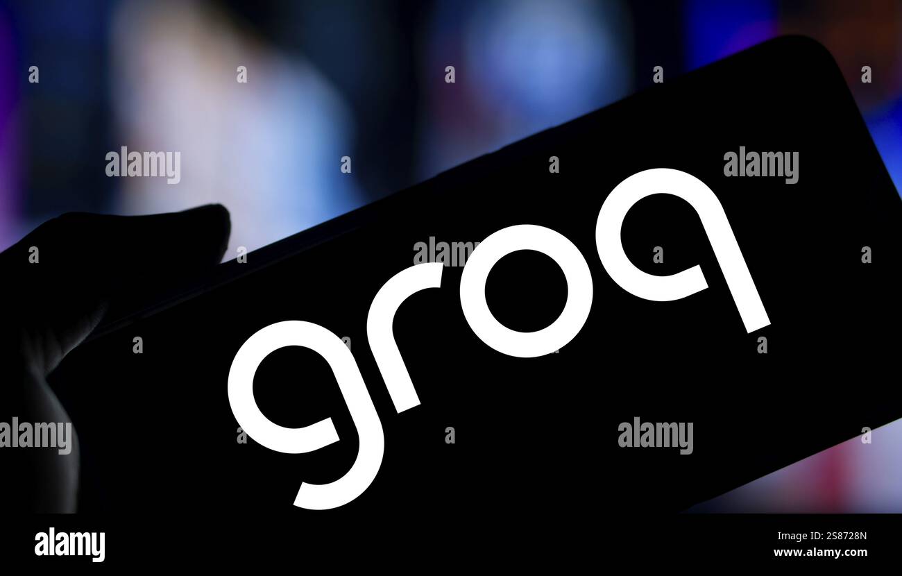 Groq logo is displayed on smartphone. Groq, Inc. is an American
