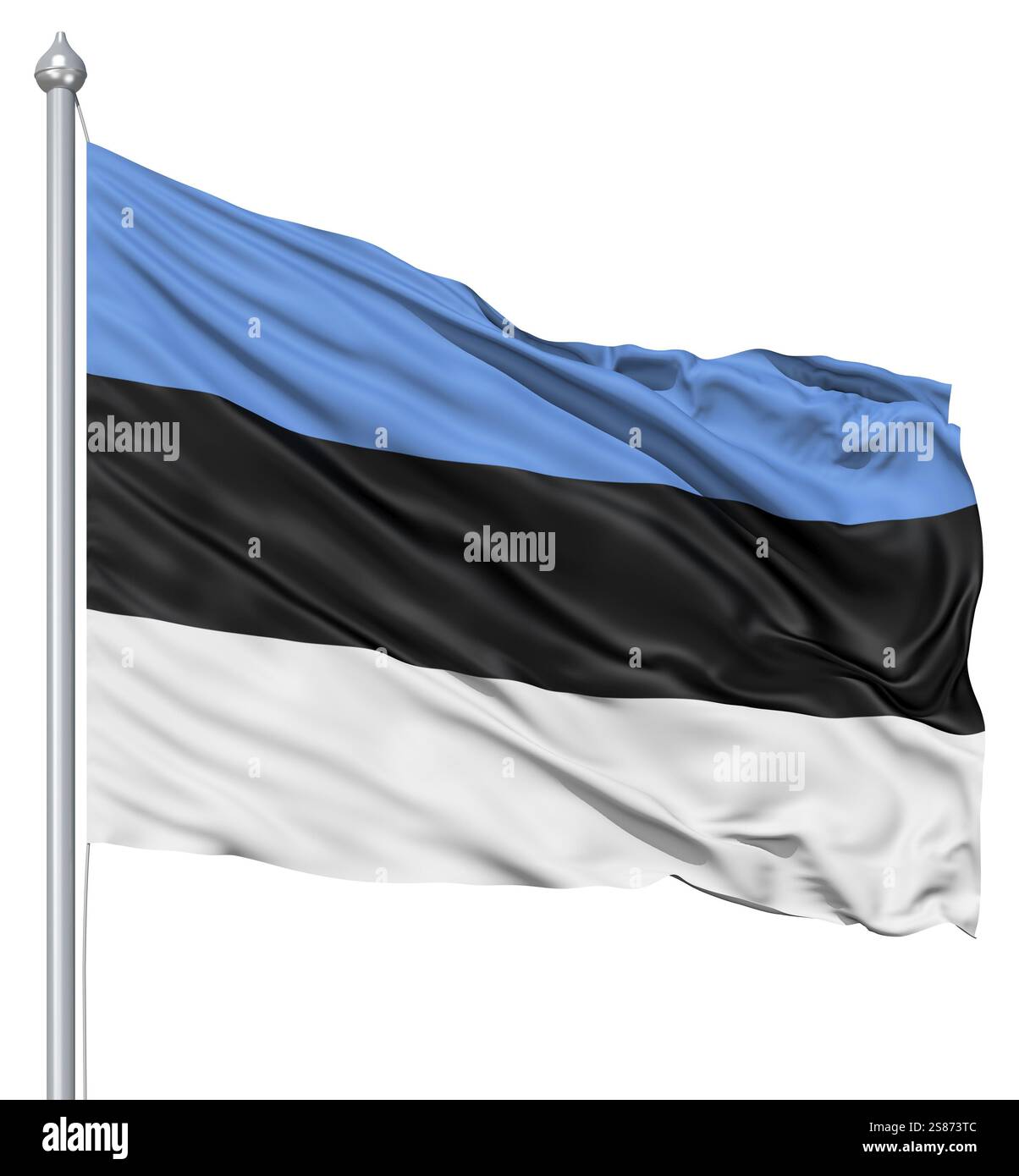 Flag of Estonia with flagpole waving in the wind against white ...