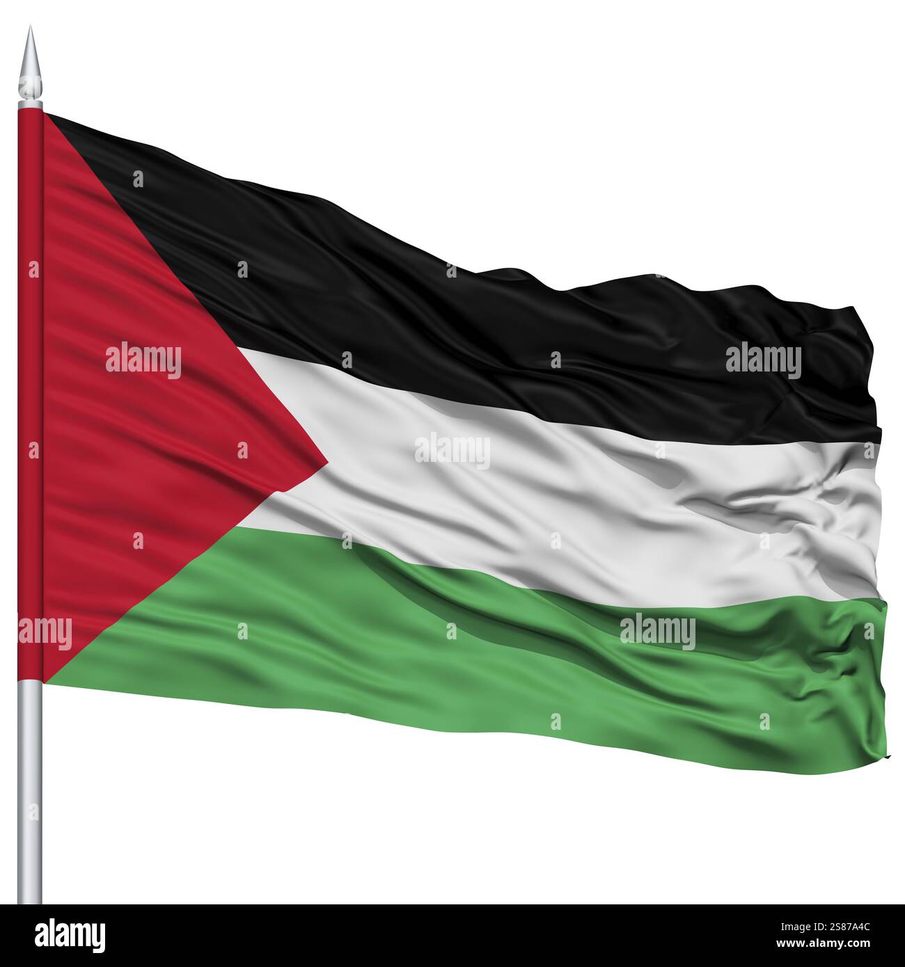 Palestine Flag on Flagpole, Flying in the Wind, Isolated on White ...