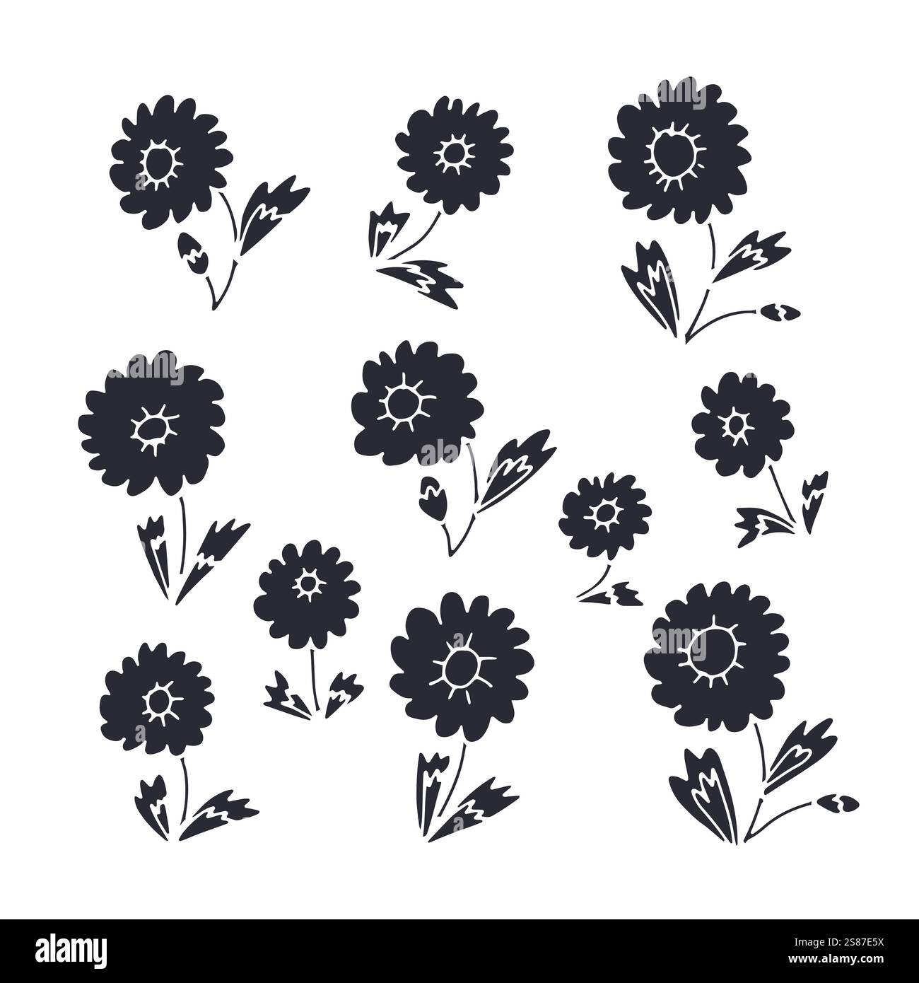 Hand drawn black and white outlined doodle daisy flower Stock Vector ...