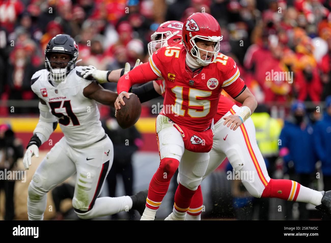 Kansas City Chiefs quarterback Patrick Mahomes (15) looks to pass