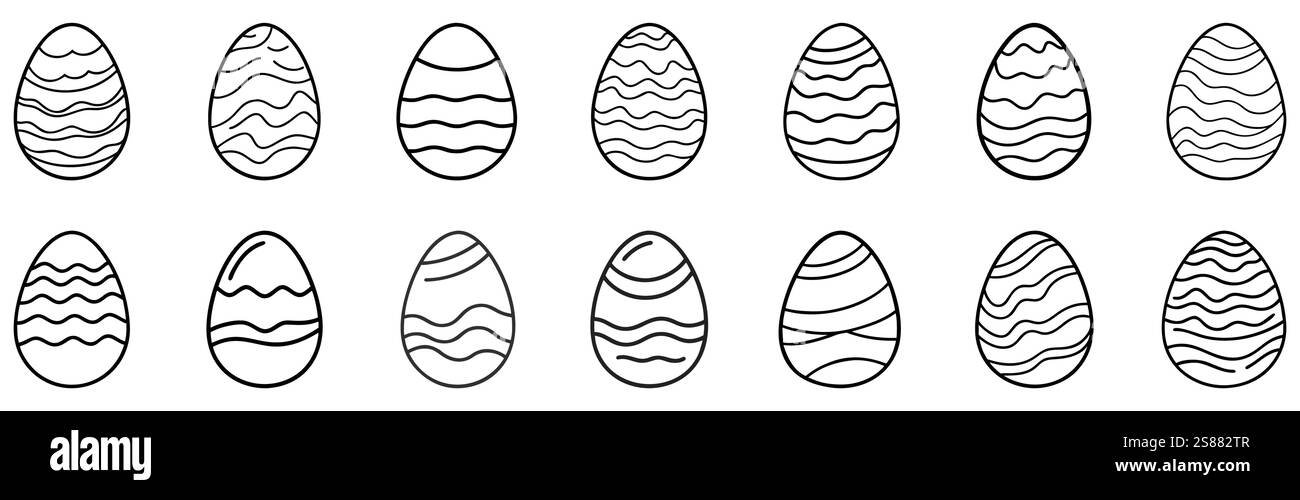 Linear Easter egg. Set of Easter eggs in doodle style. Happy Easter hand drawn on white background. Vector illustration Stock Vector