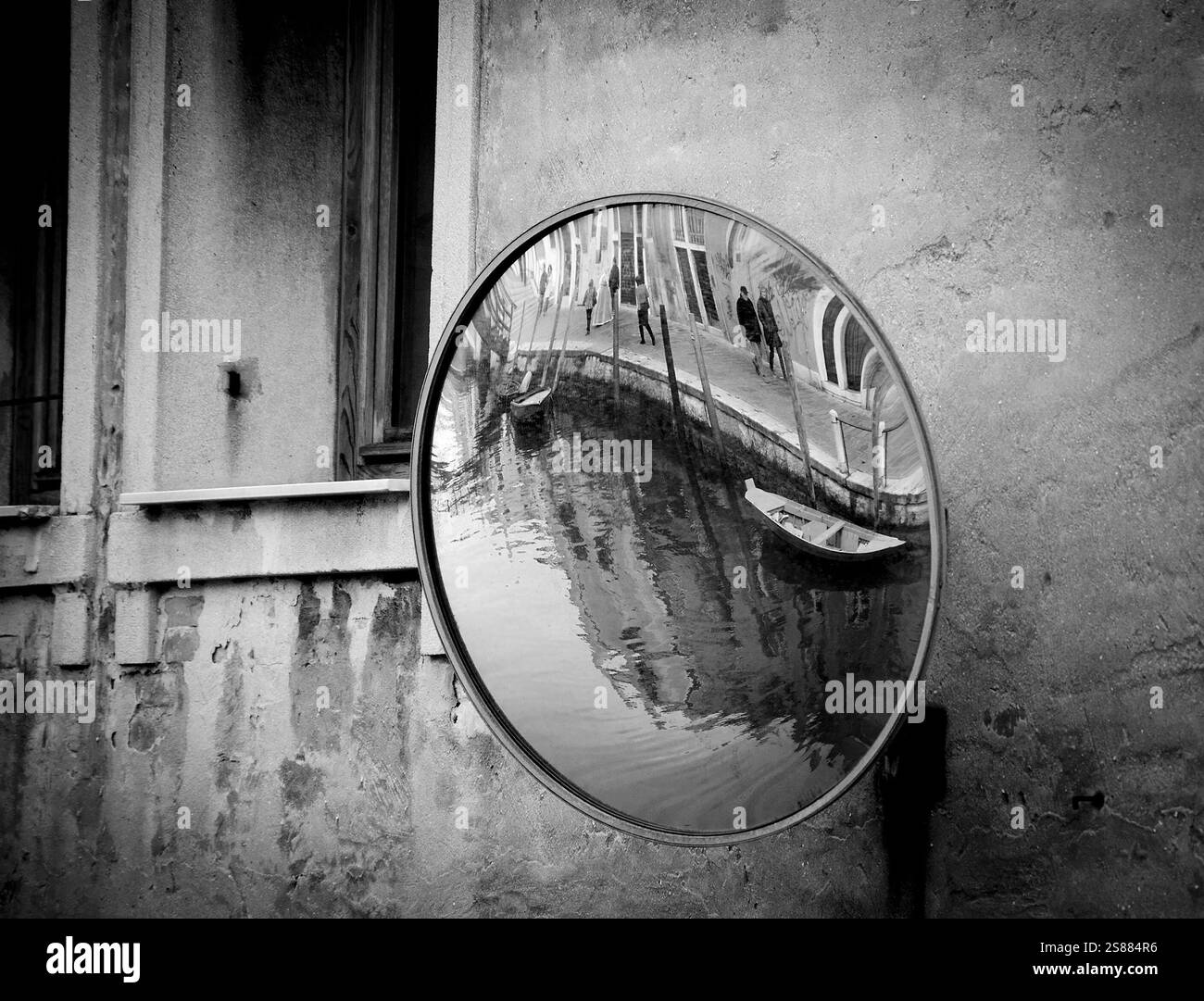 Double reflection. Venice, Italy. Canal and embankment reflected in ...