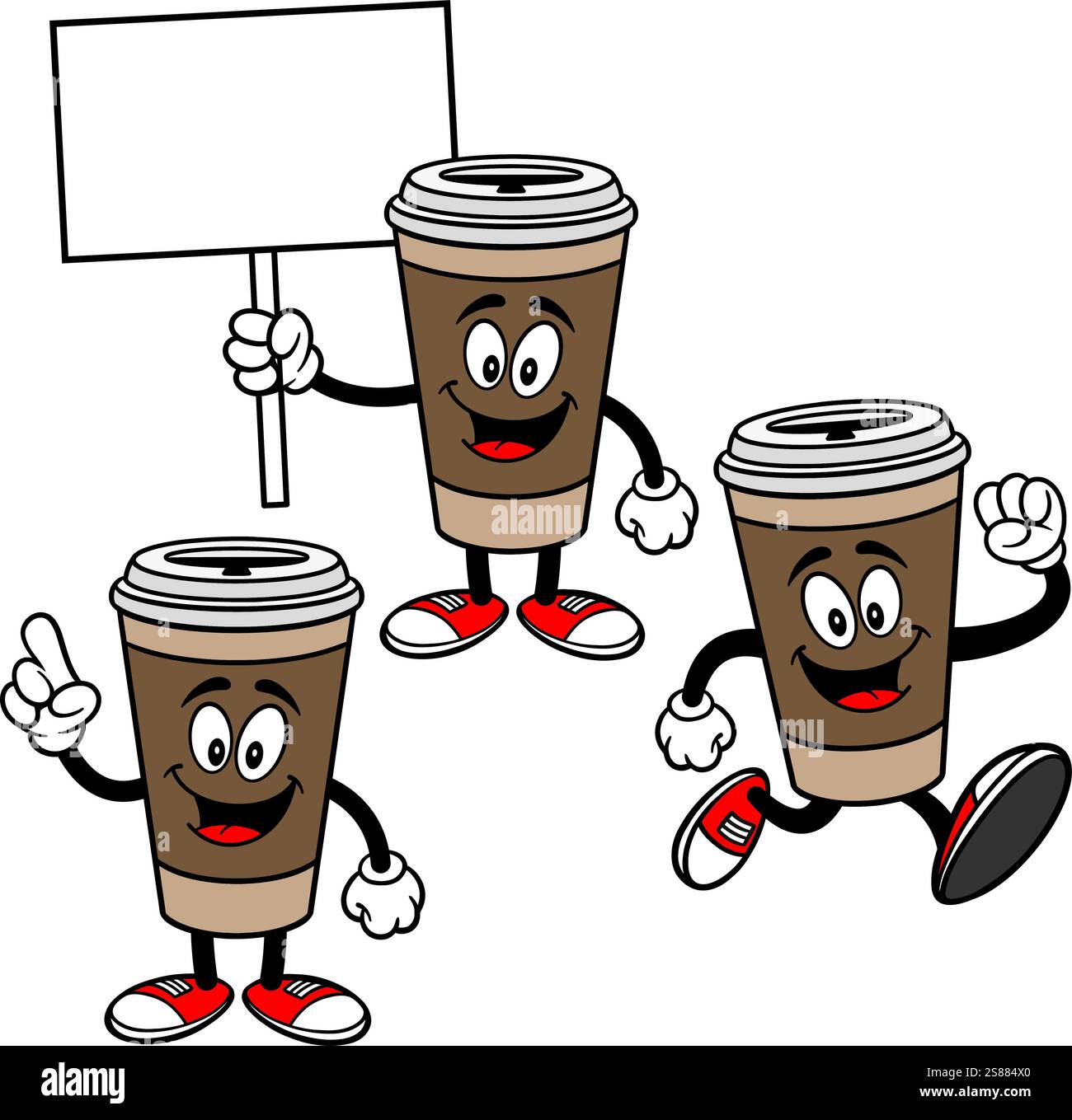 Coffee Character Set, Hand Drawn Vector illustrations, Isolated On ...