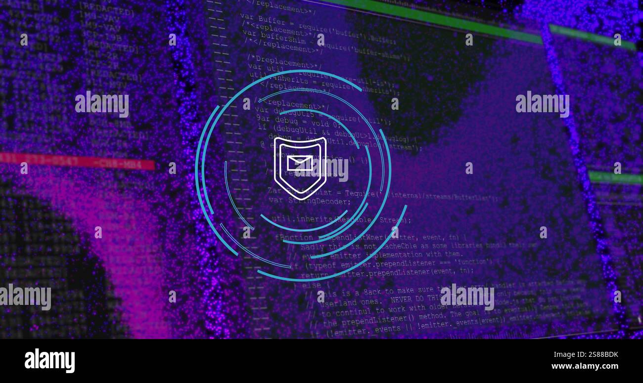 Image of envelope icon and computer data processing over dark background Stock Photo