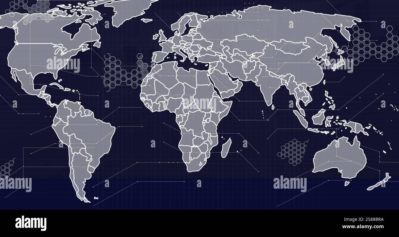 Image of world map and data processing over dark background Stock Photo ...