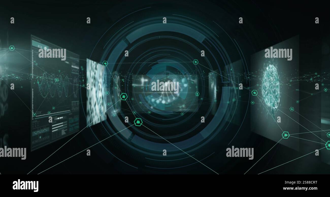 Image of padlock and data processing over screens Stock Photo