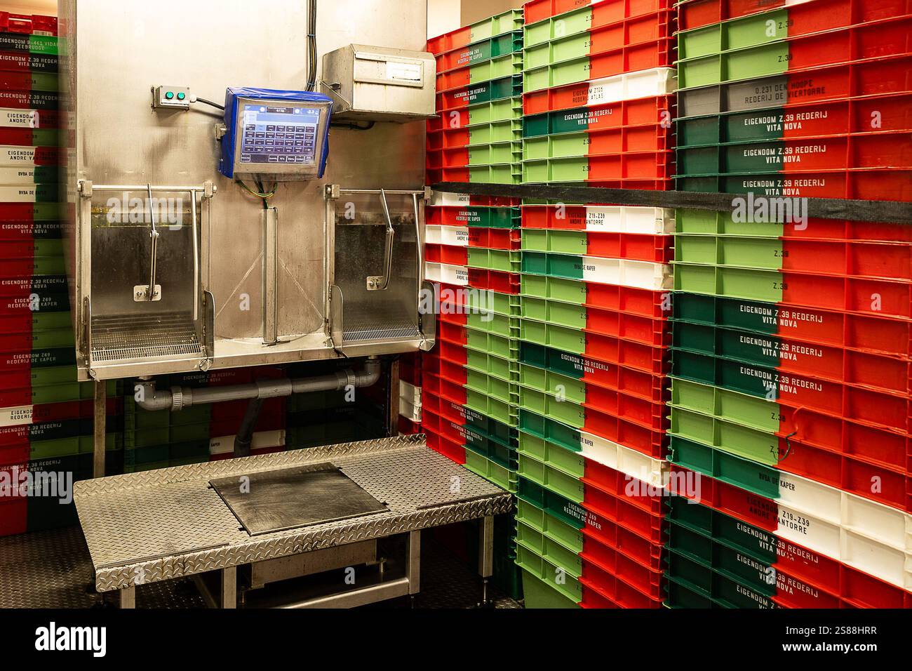 The refrigerated basement where fish is stored pictured during a visit ...